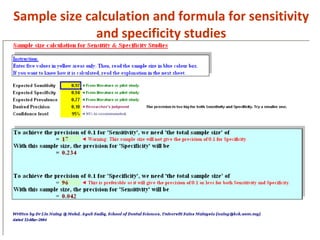 94
Sample size calculation and formula for sensitivity
and specificity studies
 
