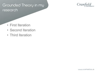 Grounded Theory in my
research

• First Iteration
• Second Iteration
• Third Iteration

 