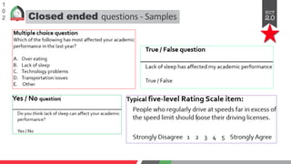 Closed ended questions - Samples
1
0
2
 