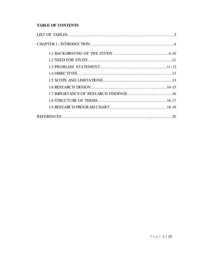 table of contents in research chapter 1 to 5