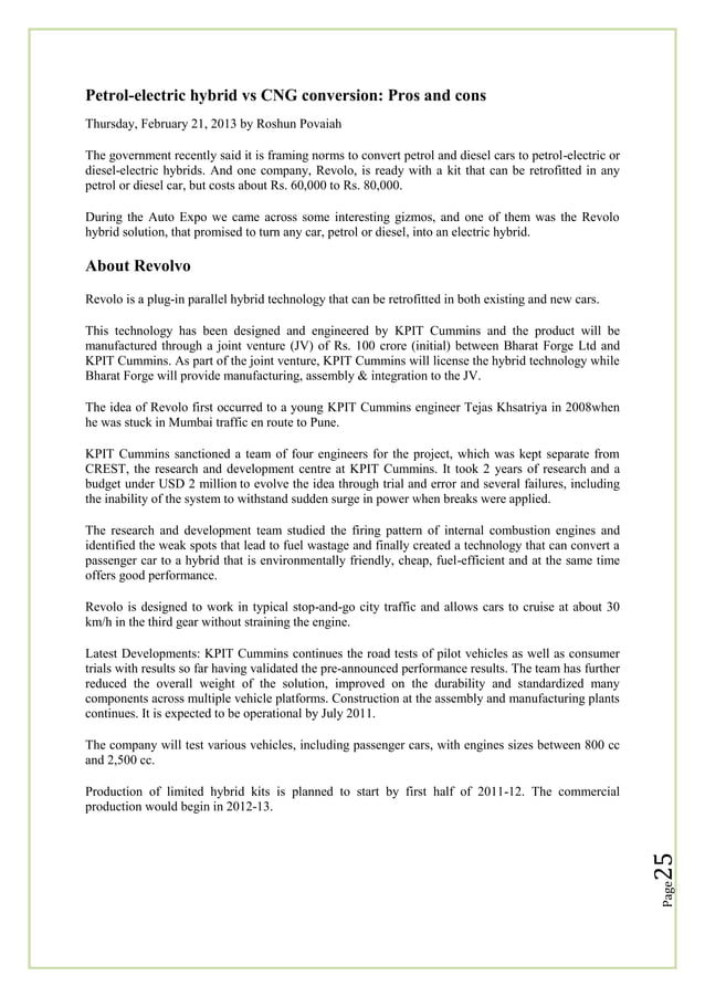 Project Report On Electric Vehicles PDF