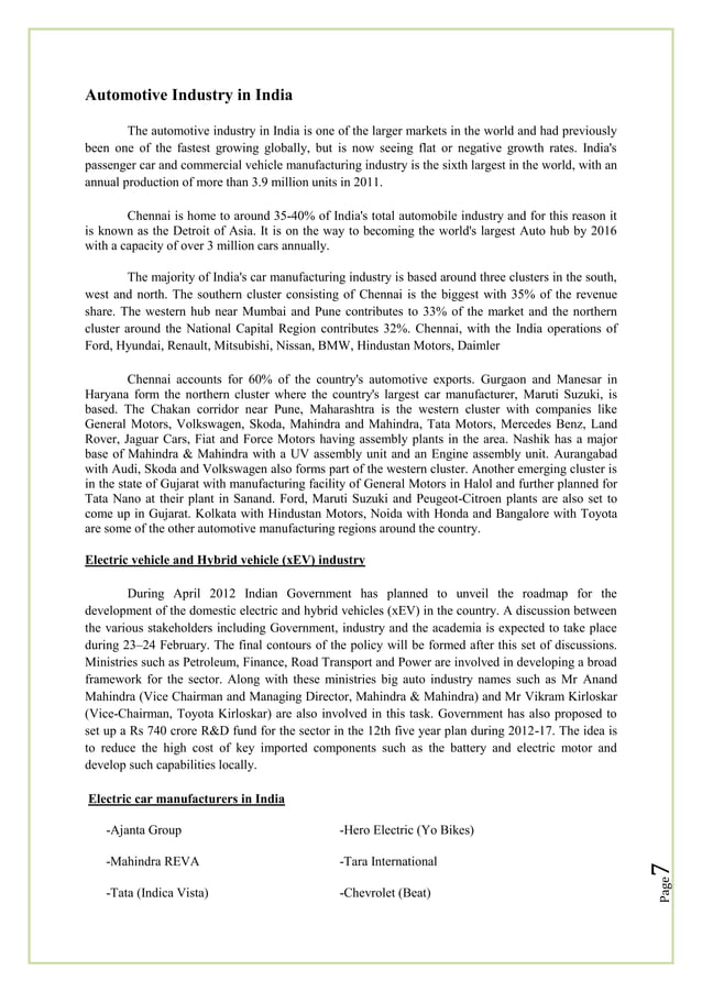 Project Report On Electric Vehicles PDF