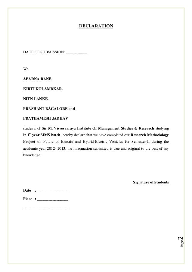Project Report On Electric Vehicles