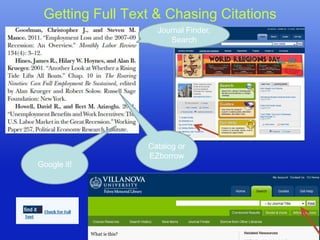Getting Full Text & Chasing Citations
                   Journal Finder,
                      Search




                 Catalog or
                 EZborrow
Google it!
 