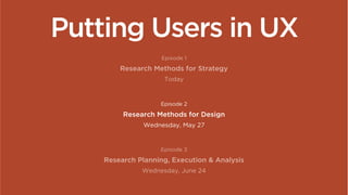 Putting Users in UX: Research Methods for Strategy