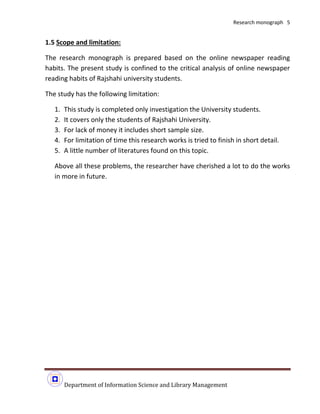 RESEARCH MONOGRAPH ON Online newspaper reading habits of University ...