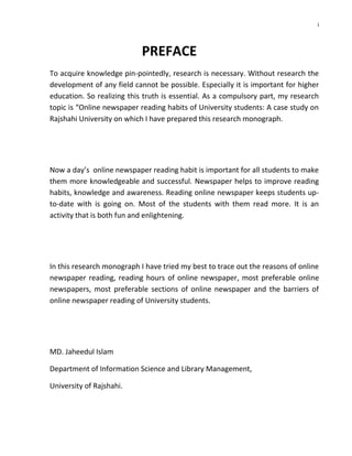 RESEARCH MONOGRAPH ON Online newspaper reading habits of University ...