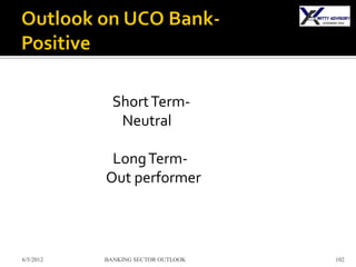 Short Term-
              Neutral

            Long Term-
           Out performer



6/5/2012   BANKING SECTOR OUTLOOK   102
 