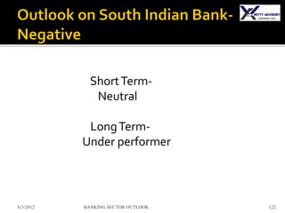 Short Term-
              Neutral

            Long Term-
           Under performer



6/5/2012   BANKING SECTOR OUTLOOK   122
 