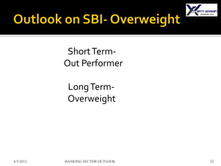 Short Term-
           Out Performer

            Long Term-
            Overweight




6/5/2012   BANKING SECTOR OUTLOOK   22
 