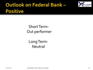 Short Term-
           Out performer

            Long Term-
              Neutral



6/5/2012   BANKING SECTOR OUTLOOK   38
 