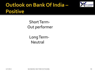 Short Term-
           Out performer

            Long Term-
             Neutral




6/5/2012   BANKING SECTOR OUTLOOK   50
 