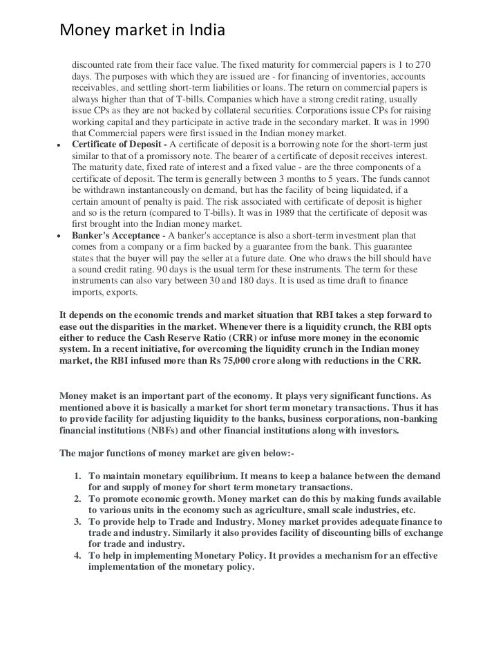 Research paper on money market