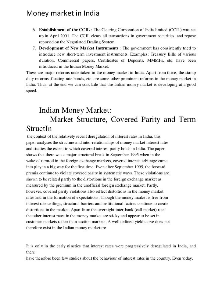 Research paper on money market