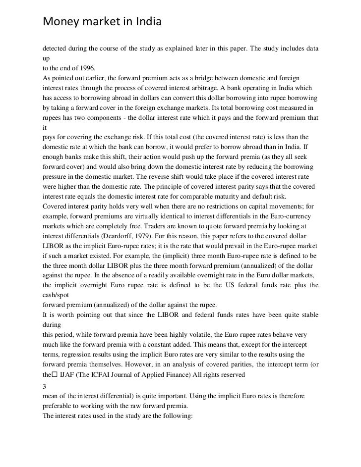 Research paper on money market in india
