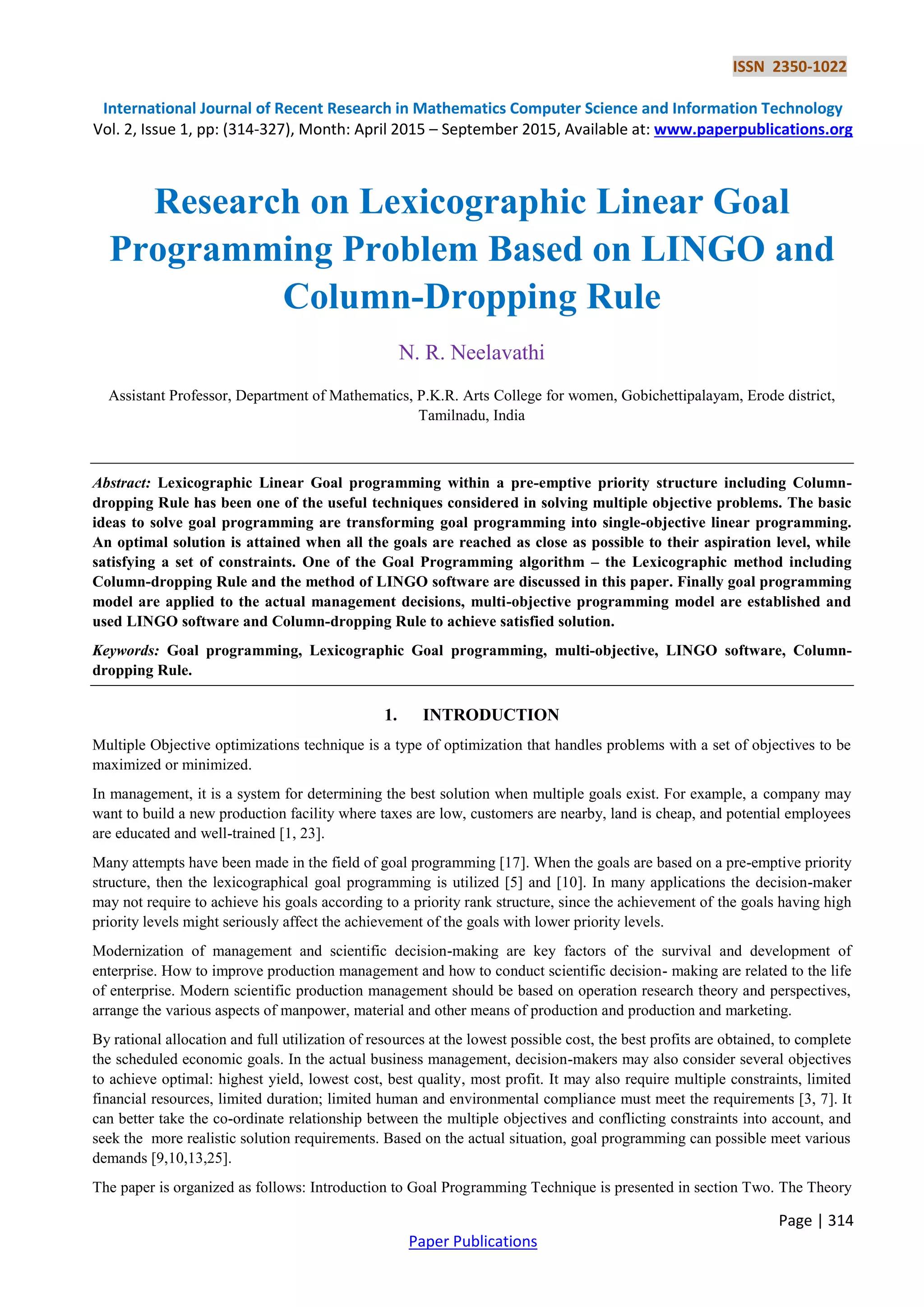 Research on Lexicographic Linear Goal Programming Problem Based on ...