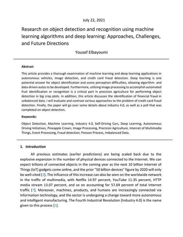 Research on object detection and recognition using machine learning ...