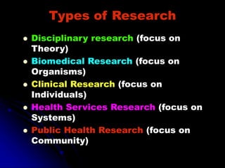 Basic (Primary) Research
 A theoretical or
experimental investigation
to advance scientific
knowledge where
immediate pra...