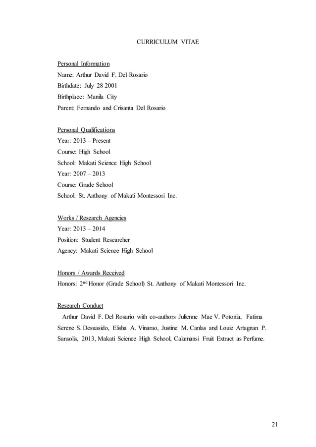 Research paper Calamansi (Citrofortunella Microcarpa) Fruit Extract