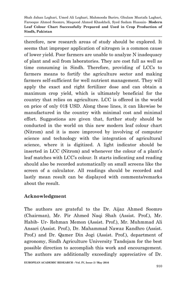 Modern Leaf Colour Chart Successfully Prepared and Used in Crop