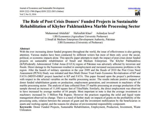 Research paper - The Role of Post Crisis Donors’ Funded Projects in Sustainable Rehabilitation of Khyber Pakhtunkhwa Marble Processing Sector 
