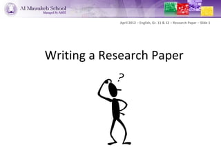 April 2012 – English, Gr. 11 & 12 – Research Paper – Slide 1




Writing a Research Paper
 