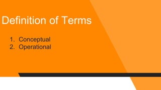 Definition of Terms
1. Conceptual
2. Operational
 