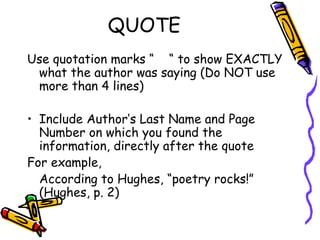 Key Quote Note Example Research paper notecards | PPT
