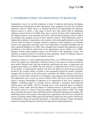 Turn Over Paper Sample Research paper on Employee turnover in organizations | PDF