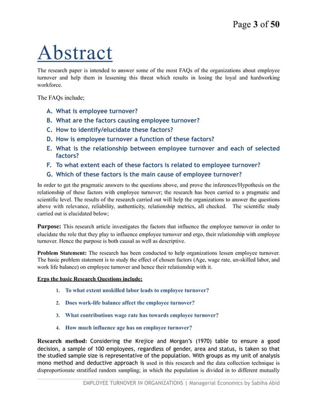 Research paper on Employee turnover in organizations