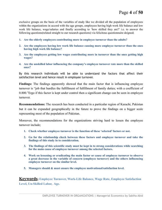 Research paper on Employee turnover in organizations