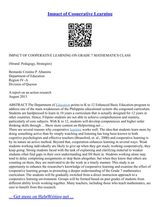 Research Paper On Cooperative Learning | PDF