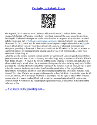 Research Paper On Mars Exploration Rover | PDF