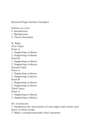 Research Paper Outline ExamplesOutline in a list I. Intro.docx