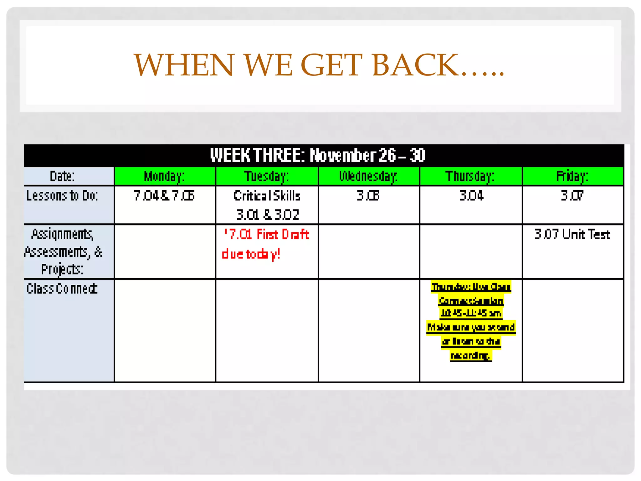 WHEN WE GET BACK…..
 