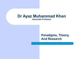 Paradigms, Theory,
And Research
Dr Ayaz Muhammad Khan
Associate Professor
 