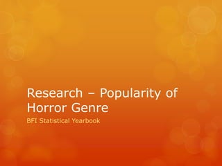 Research – Popularity of
Horror Genre
BFI Statistical Yearbook
 