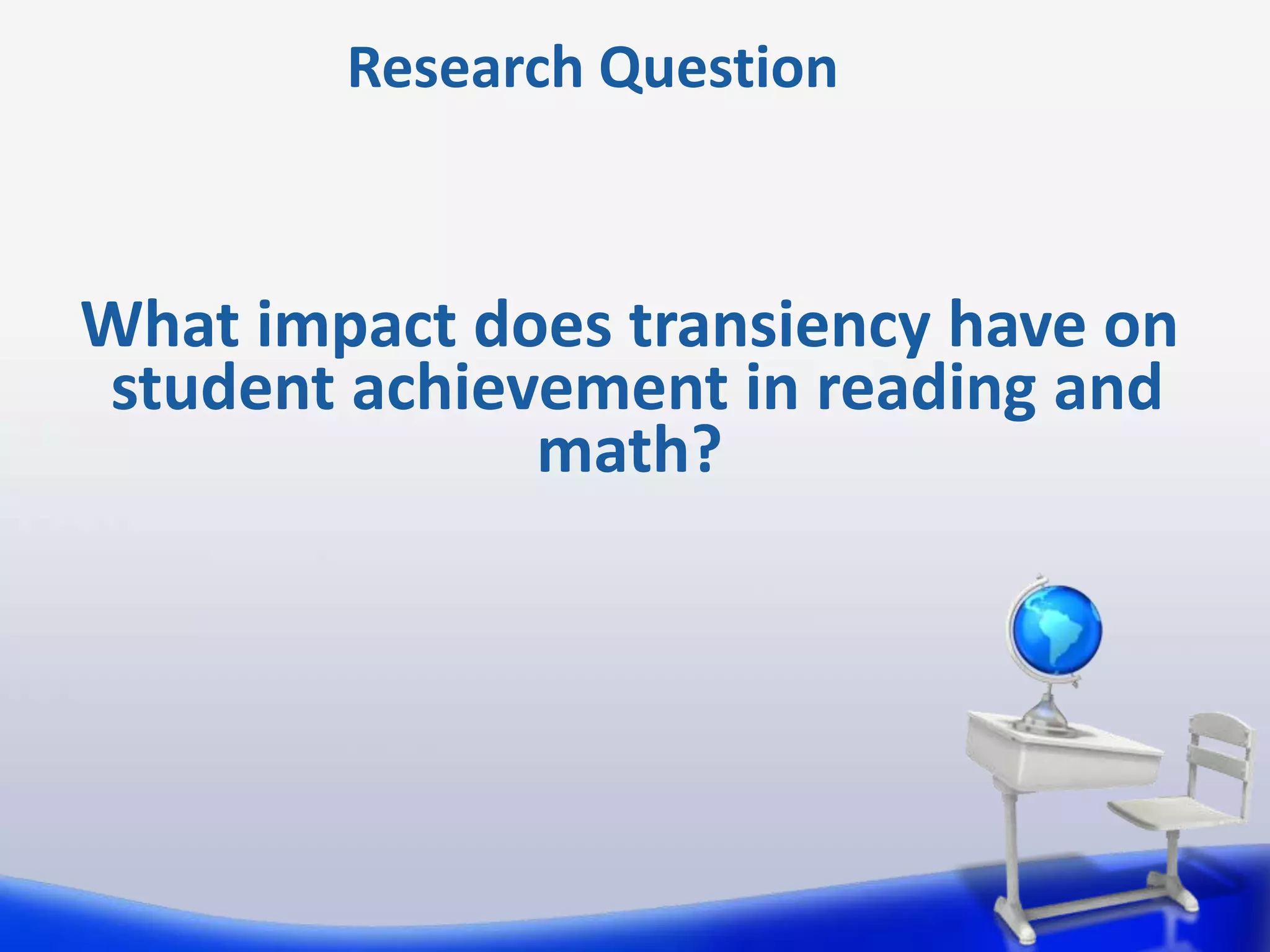 Research Question

What impact does transiency have on
student achievement in reading and
math?

 
