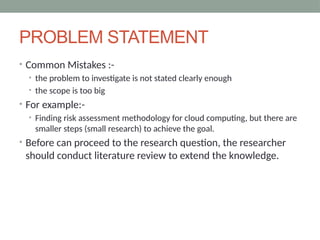 Problem Statement In Data Science Methodlogy RESEARCH PROBLEM in research methodology | PPTX