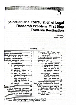Selection and Formulation of Legal Research Problem