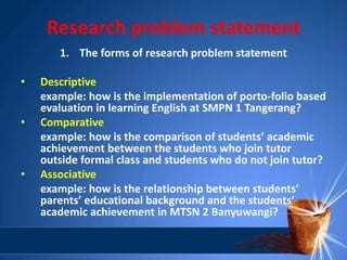 Research problem, Metodologi Pendidikan | PPT