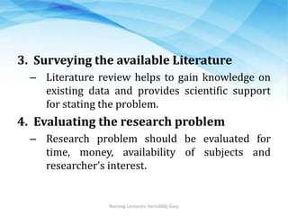 3. Surveying the available Literature
– Literature review helps to gain knowledge on
existing data and provides scientific...