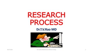 RESEARCH
PROCESS
Dr.T.V.Rao MD
29-07-2016 Dr.T.,V.Rao MD@ Azeezia Medical college 1
 