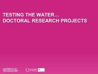 TESTING THE WATER…
DOCTORAL RESEARCH PROJECTS
 