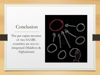 Conclusion
The per capita incomes
of two SAARC
countries are not co-
integrated (Maldives &
Afghanistan)
 