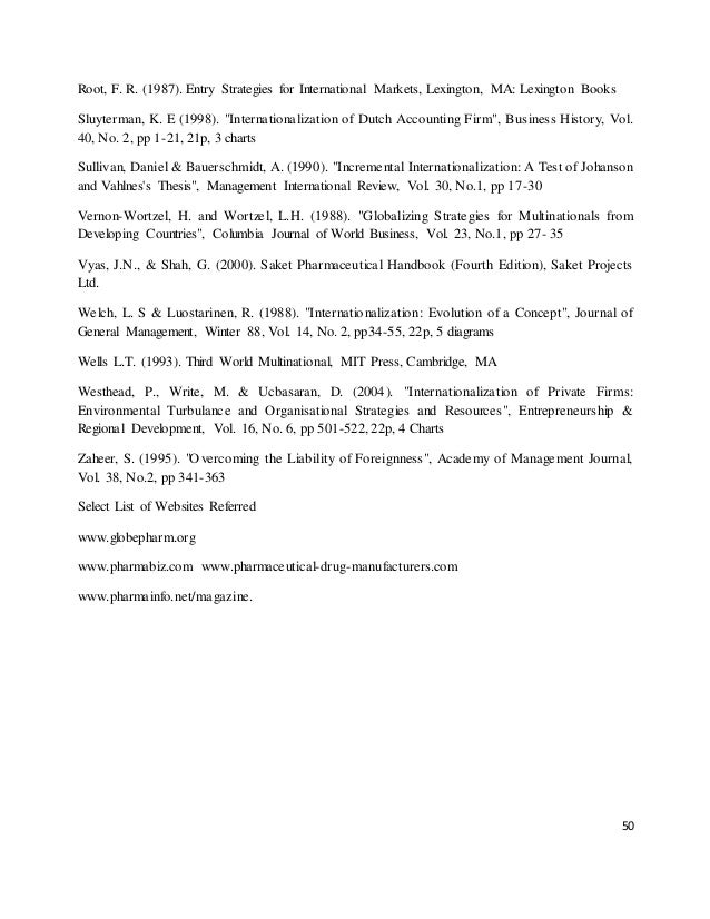 Internationalisation Of Pharmaceutical Industryresearch