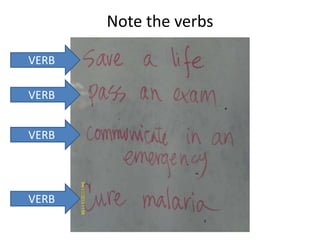Note the verbs
VERB
VERB

VERB

VERB

 