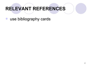 RELEVANT REFERENCES   use bibliography cards  