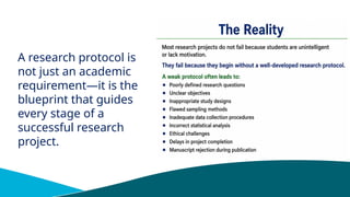 A research protocol is
not just an academic
requirement—it is the
blueprint that guides
every stage of a
successful research
project.
 