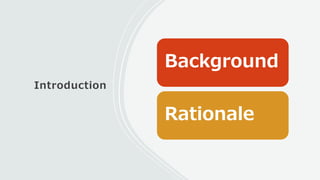 Introduction
Background
Rationale
 